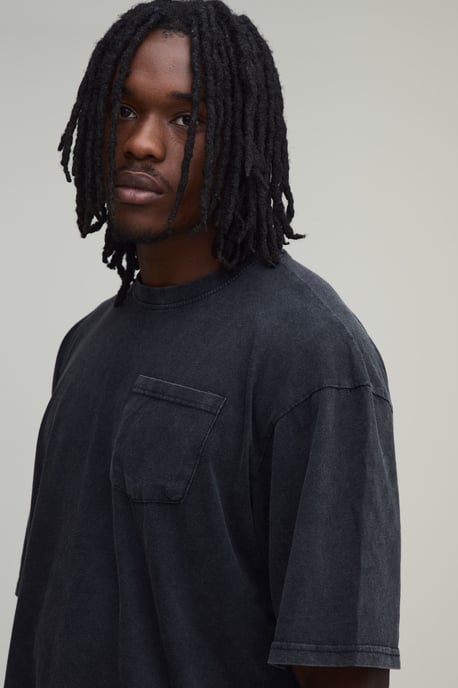 Tall Essential Washed Oversized Boxy Front Pocket T-Shirt - Image 3