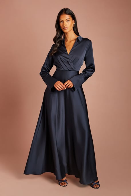 Petite Wrap Front Satin Maxi Dress - Image 1