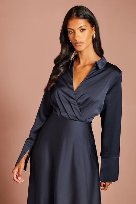 Petite Wrap Front Satin Maxi Dress - Image 2