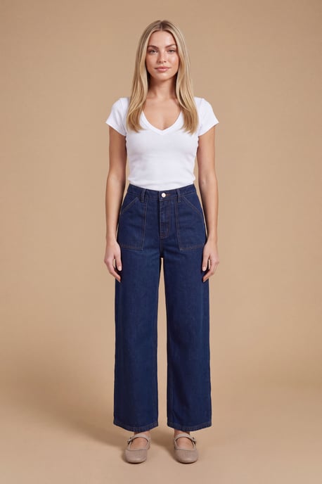 Petite Wide Leg High Waist Denim Jeans - Image 1