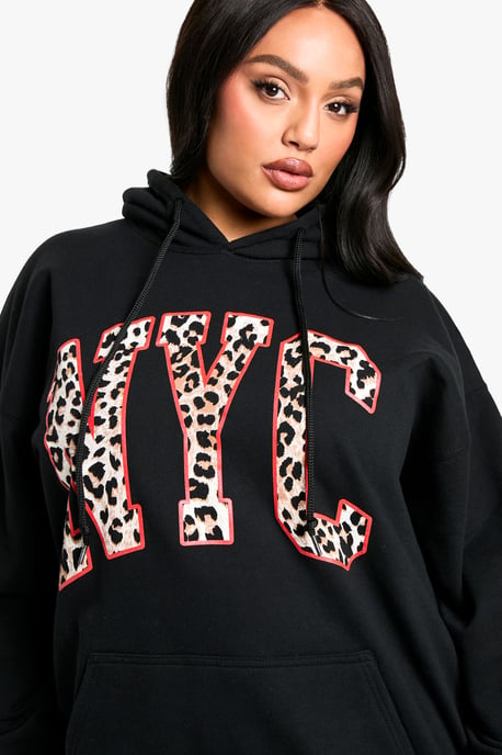 Plus Leopard Nyc Oversized Hoodie - Image 1
