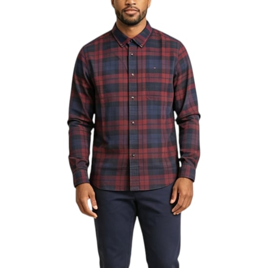TOMMY HILFIGER Mens Shirt Oxford Lightweight Long Sleeve Regular Fit Red Check - Image 1