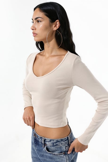 Fitted V-Neck Long Sleeve Blouse - Image 2