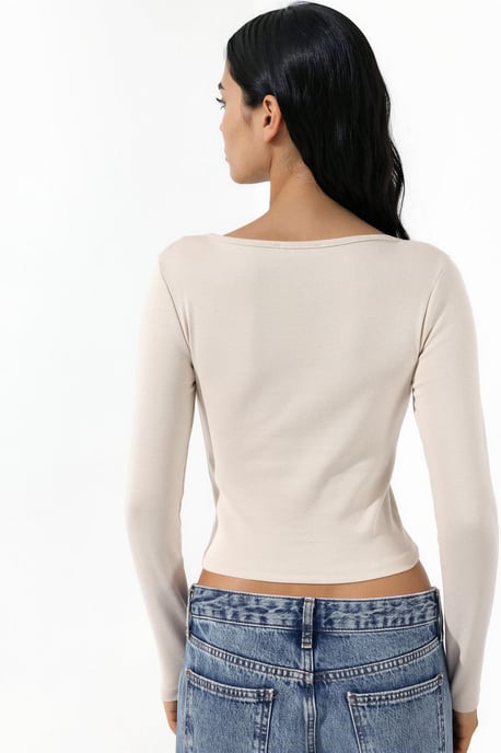 Fitted V-Neck Long Sleeve Blouse - Image 3