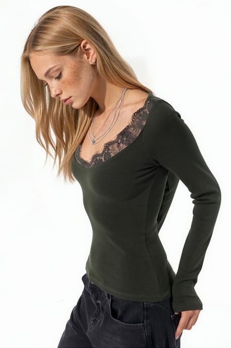 Lace Gedetailleerde V-hals Blouse - Image 2