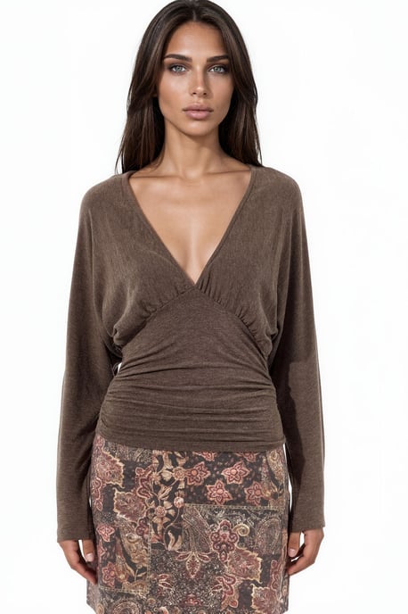 Loose-fit V-neck Knitted Blouse - Image 2