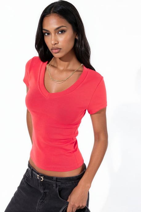 Elastische V-hals Korte Mouw T-Shirt - Image 2