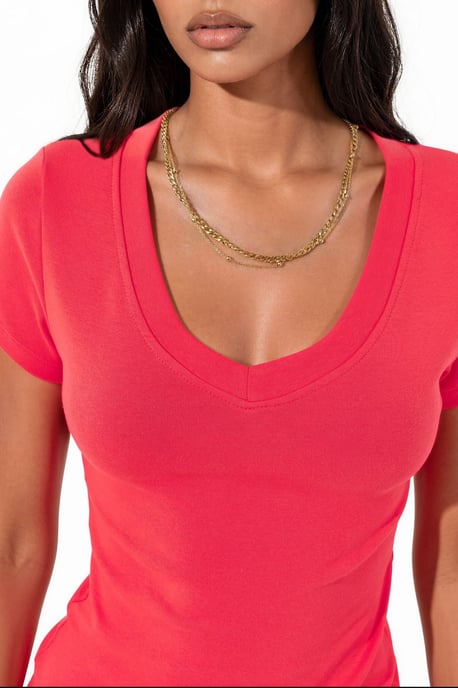 Elastische V-hals Korte Mouw T-Shirt - Image 4