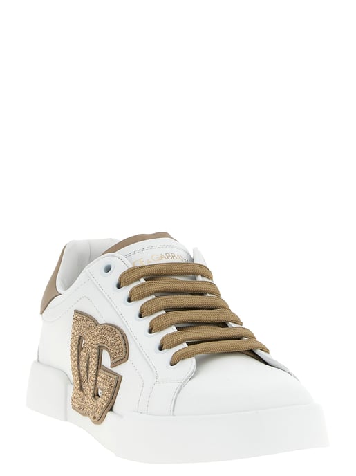 Dolce & Gabbana Beige Kalvskinnssneakers - Image 2