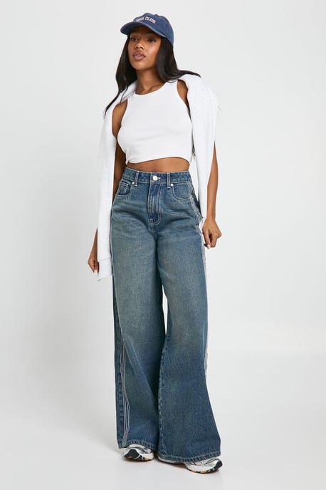 Stitched Detail High Waist Wide Leg Jean - Image 3