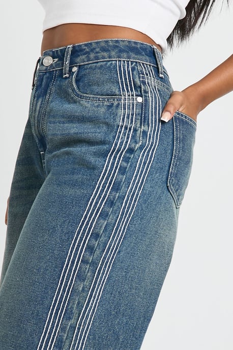 Stitched Detail High Waist Wide Leg Jean - Image 4