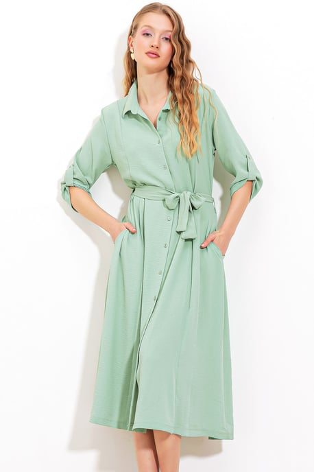 Textured Midi-jurk met Strik - Image 2