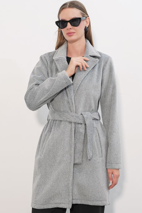 Belted Midi Coat with Jacket Collar - Image 4