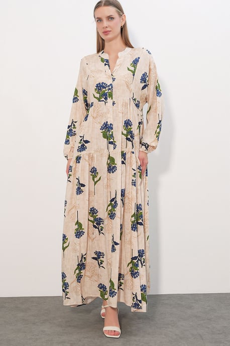 Patterned V-Neck Maxi Dress - Image 1