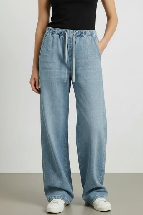 Elasticated Pull On Wide Leg Jeans - Image 1