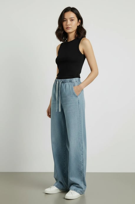 Elasticated Pull On Wide Leg Jeans - Image 2