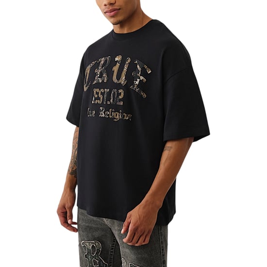 True Religion 109912 Mens Oversized T Shirts Forest Camo Print Drop Shoulder Tee - Image 2