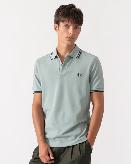 Regular Fit Short Sleeve Logo Detail Polo Shirt in Pale Green - Image 1