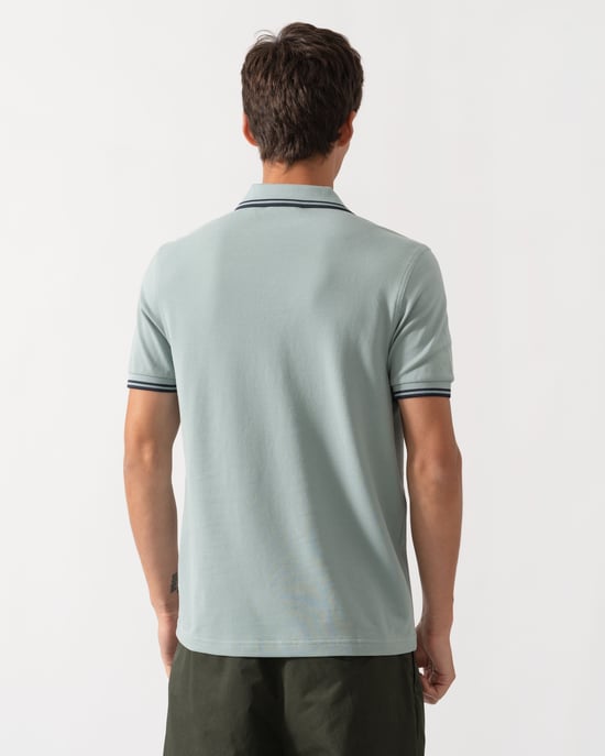 Regular Fit Short Sleeve Logo Detail Polo Shirt in Pale Green - Image 2