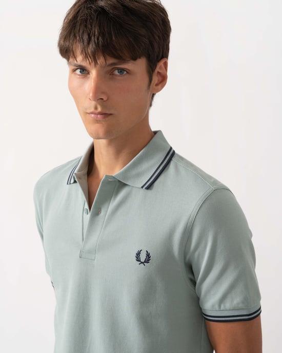 Regular Fit Short Sleeve Logo Detail Polo Shirt in Pale Green - Image 3