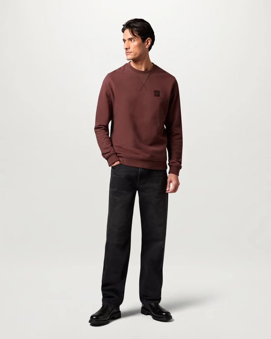 Relaxed Fit Long Sleeve Logo Detail Sweatshirt in Dark Brown - Image 1