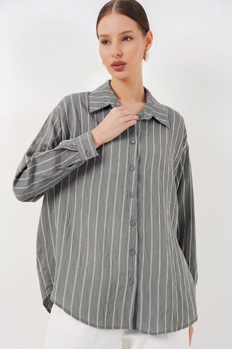 Gestreepte Oversized Blouse met Knopsluiting - Image 1