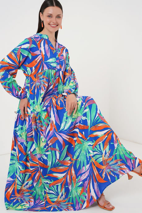Patroon V-hals Maxi-jurk met knoopsluiting - Image 2
