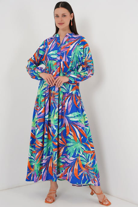 Patroon V-hals Maxi-jurk met knoopsluiting - Image 3