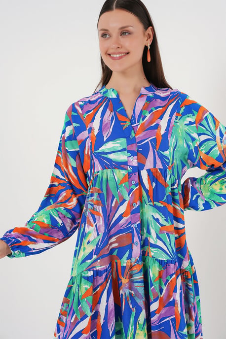 Patroon V-hals Maxi-jurk met knoopsluiting - Image 4