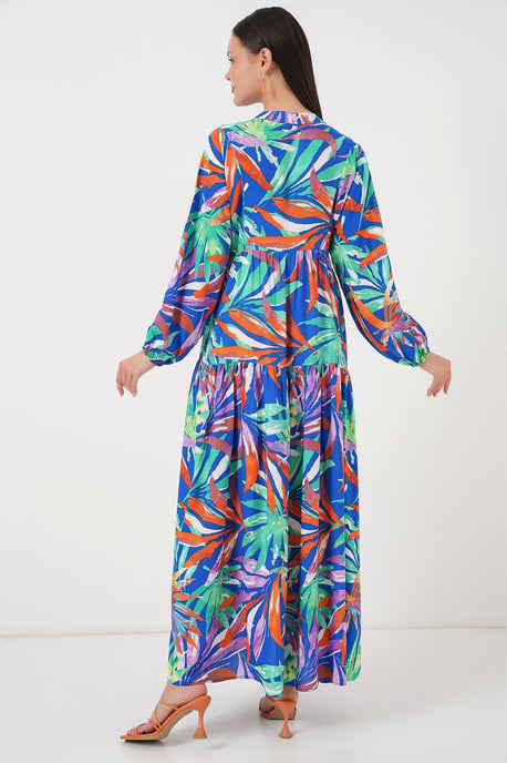 Patroon V-hals Maxi-jurk met knoopsluiting - Image 6