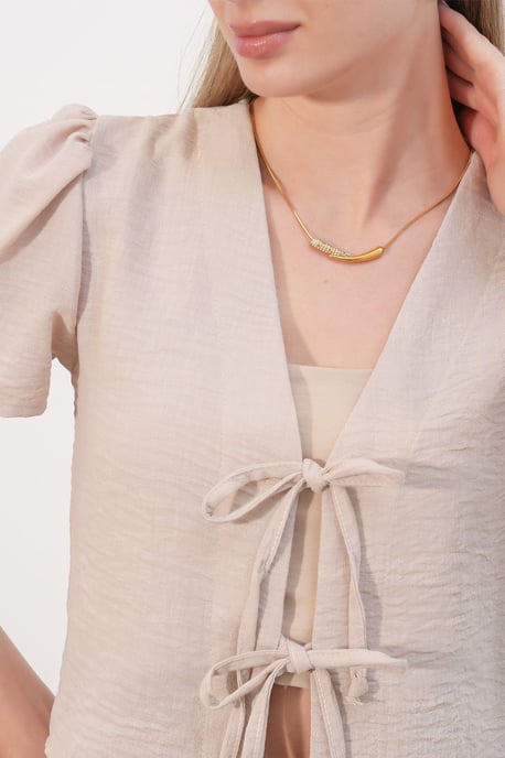 Textured V-Neck Linen Blend Crop Top - Image 5