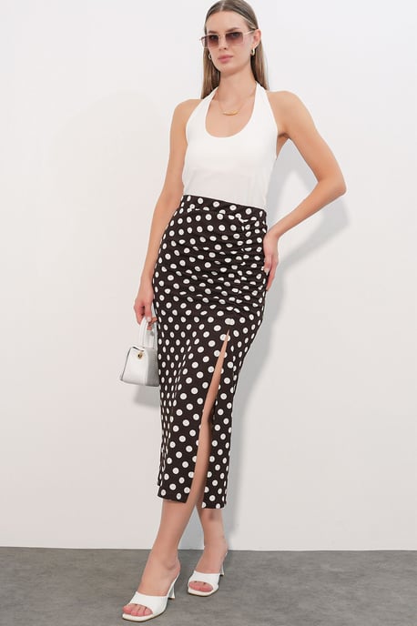 High Waist Polka Dot Midi Skirt - Image 1