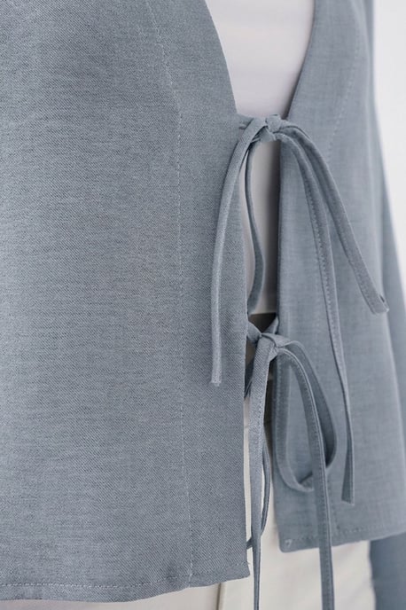 Viscose Blend V-Hals Lange Mouw Kimono met Binding Detail - Image 2