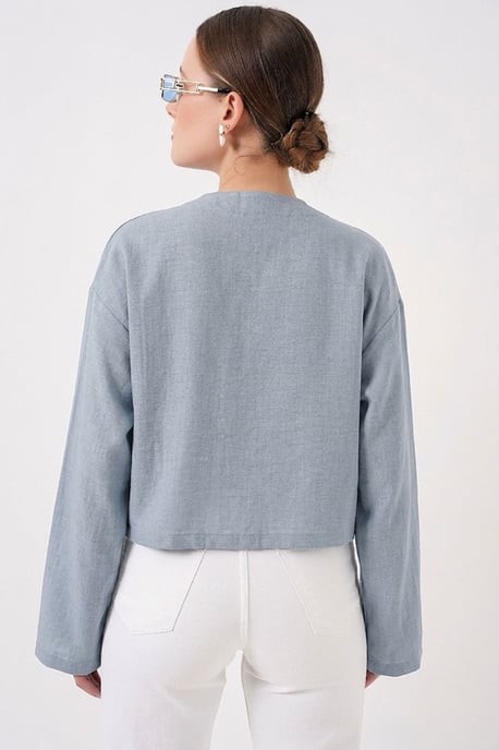 Viscose Blend V-Hals Lange Mouw Kimono met Binding Detail - Image 3