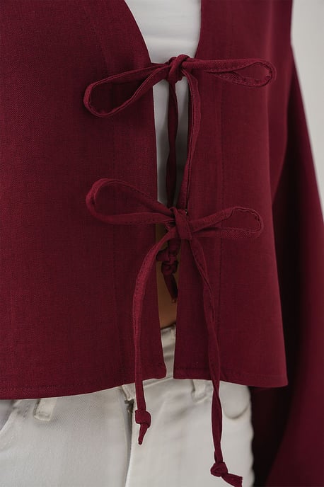Viscose Blend V-Hals Lange Mouw Kimono met Binding Detail - Image 5