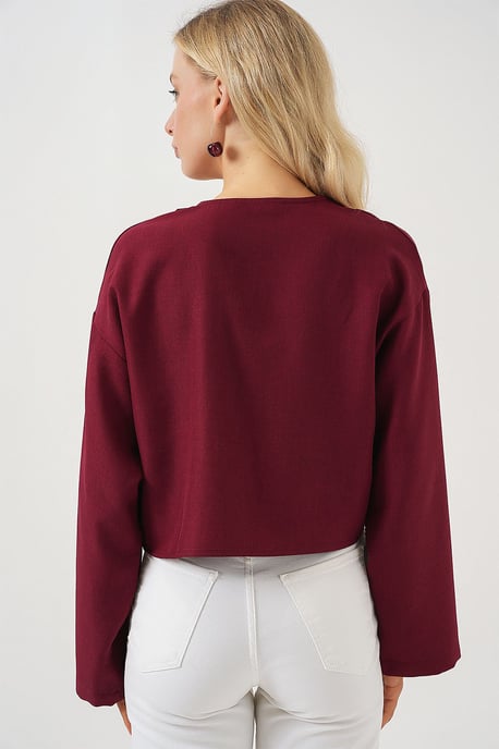 Viscose Blend V-Hals Lange Mouw Kimono met Binding Detail - Image 6