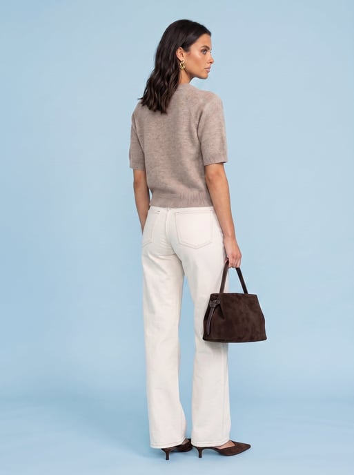 Taupe Wool Blend Short Sleeved Cardigan - Image 2