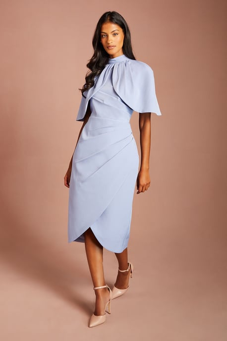 Petite Cape Sleeve Wrap Skirt Midi Dress - Image 1