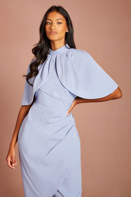 Petite Cape Sleeve Wrap Skirt Midi Dress - Image 2