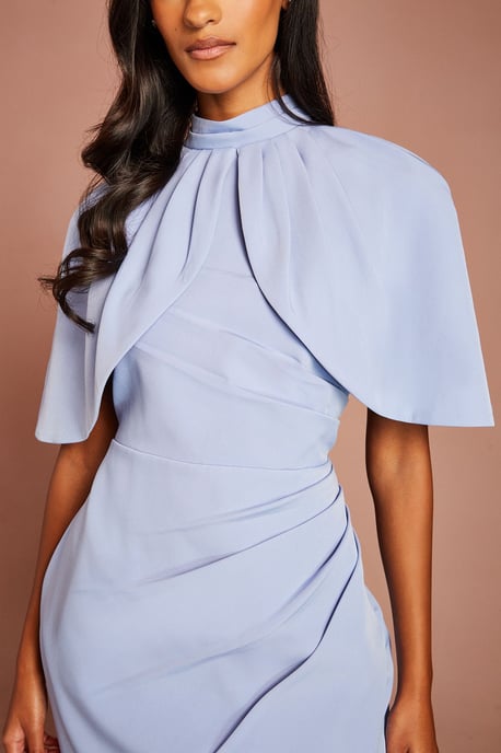 Petite Cape Sleeve Wrap Skirt Midi Dress - Image 4