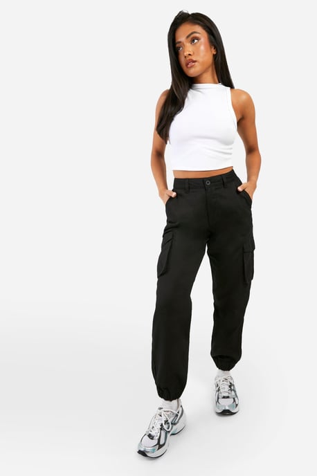 Petite High Waisted Twill Cargo Joggers - Image 1