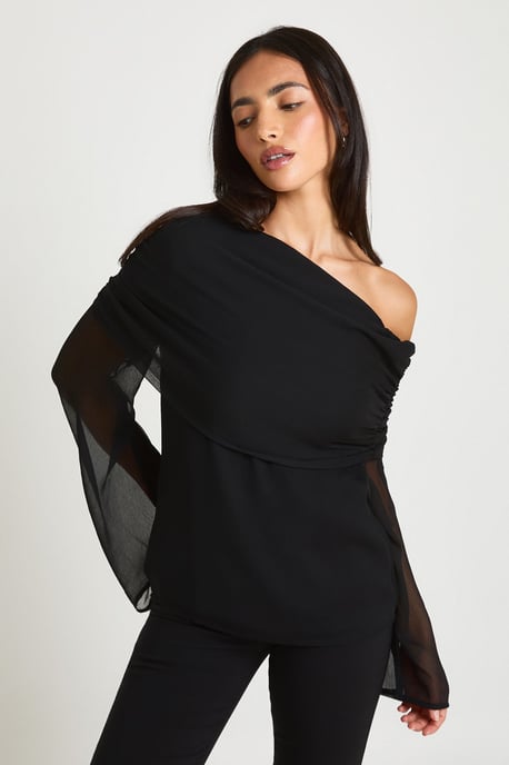 Chiffon Bardot Sheer Blouse - Image 1