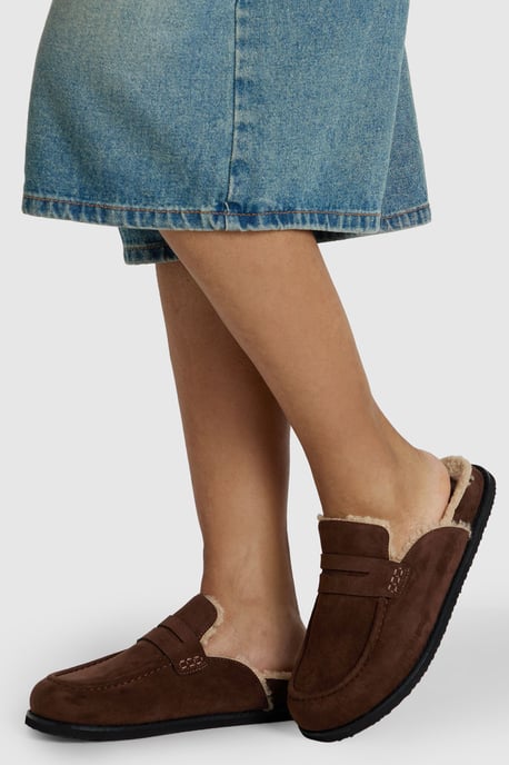 Faux Suede Fur Lined Closed Toe Clogs - Image 1