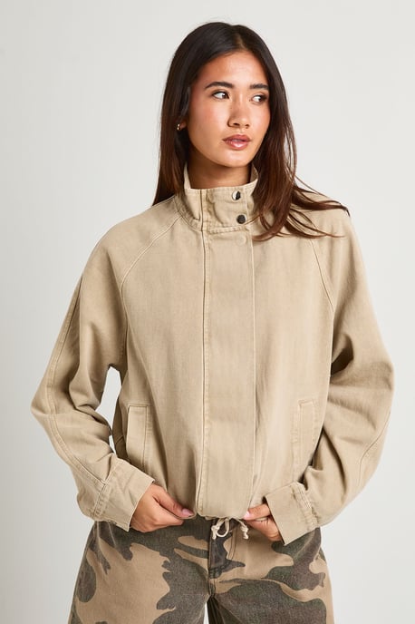 Funnel Neck Denim Bomber Jacket - Image 1
