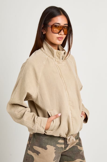 Funnel Neck Denim Bomber Jacket - Image 2