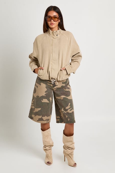 Funnel Neck Denim Bomber Jacket - Image 3
