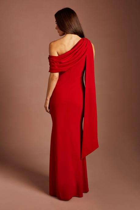 One Shoulder Stretch Crepe Maxi Dress - Image 3