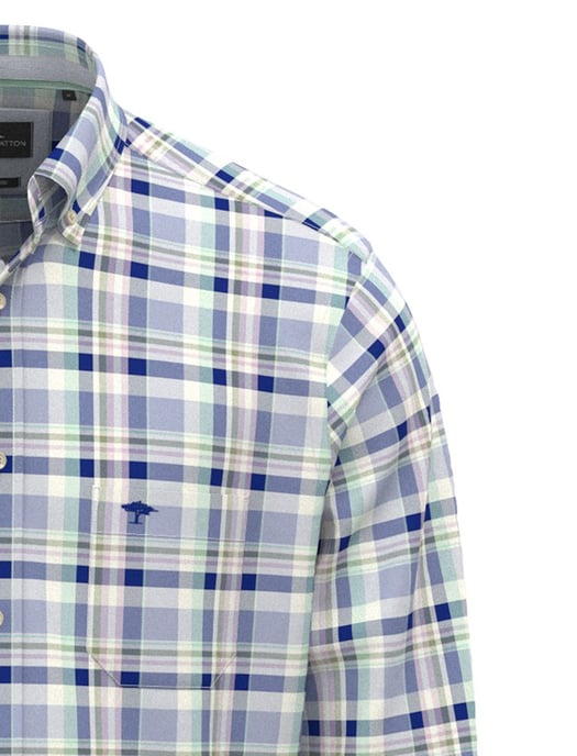 Overhemd geruit Fynch Hatton blauw met borstzak - Image 3