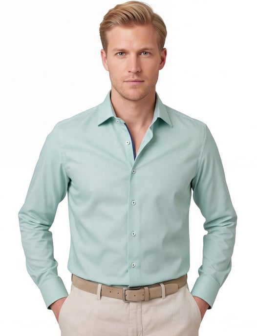 Overhemd Eterna comfort fit groen semi wide spread boord - Image 1