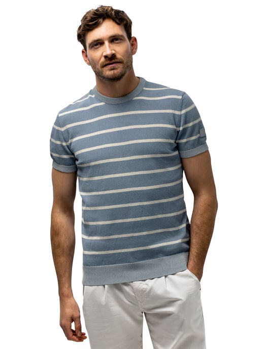 T-shirt State of Art blauw gestreept met boord - Image 1